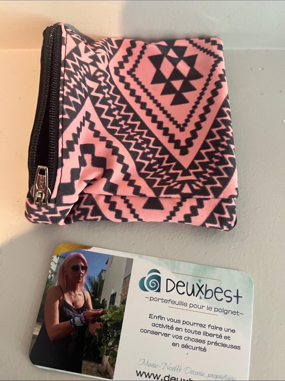 Pink & Black Geometric Wrist Wallet